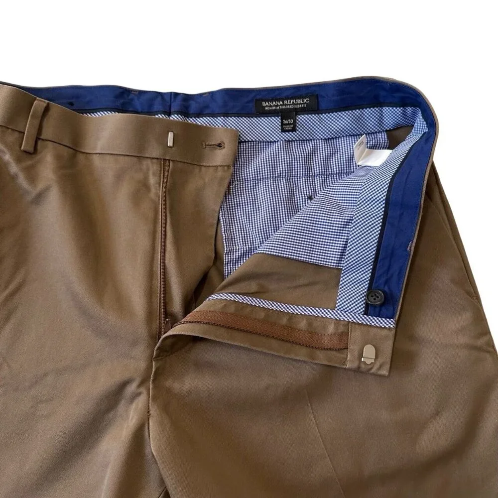 Banana Republic Non Iron Slim Fit Pants Brown/Tan  Cotton Mens 36x30